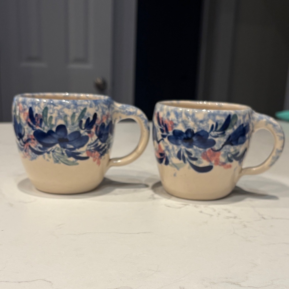 Vintage Floral Ellis Prod. Pottery Mugs - Set of 2